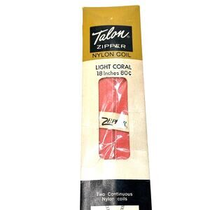 Vintage Talon Zipper Nylon Coil 18 inch Light Coral Zephyr Deadstock